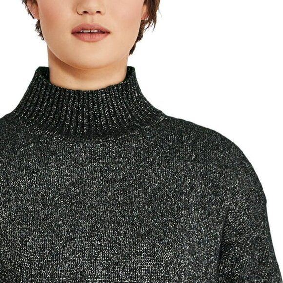 Chunky Super Soft Stretchy Charcoal Metallic Oversized Mock Neck Sweater - Picture 2 of 9